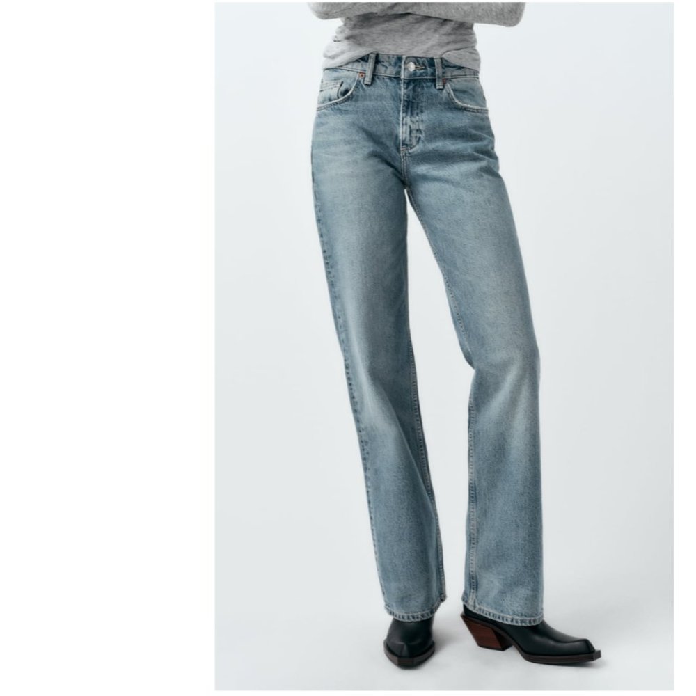 ZARA Full Length TRF Mid-Rise Wide Leg Jeans, Size 14, NWT
